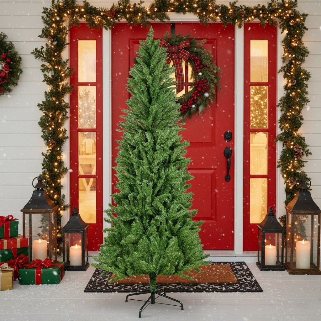 6FT Artificial Plant Christmas Tree 72inch Classic Pencil Dense Branches Natural Holiday Decor For Halloween & Christmas Party