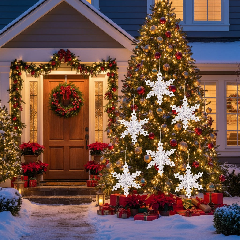 6PCS Set Iron Snowflake Christmas Tree Hanging Ornaments 6.3x1.8x6.7in Iron Hanger Decor For Xmas Party Holiday