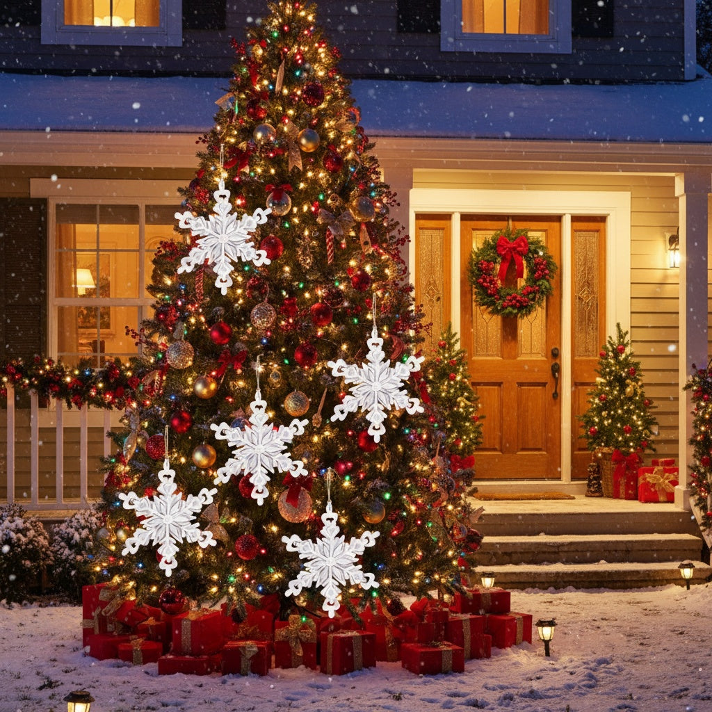 6PCS Set Iron Snowflake Christmas Tree Hanging Ornaments 6.3x1.8x6.7in Iron Hanger Decor For Xmas Party Holiday